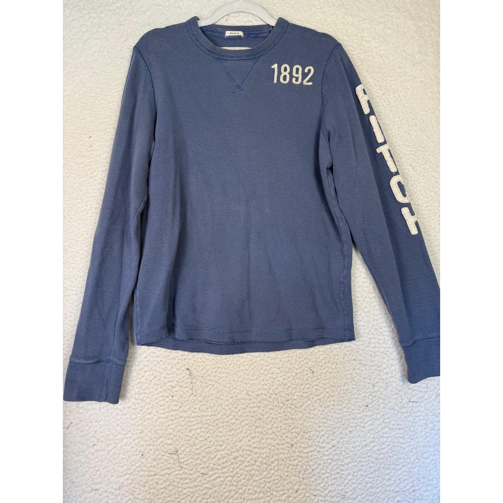 Abercrombie & Fitch Shirt Mens XL Blue Long Sleeve Waffle Muscle Crewneck Y2K